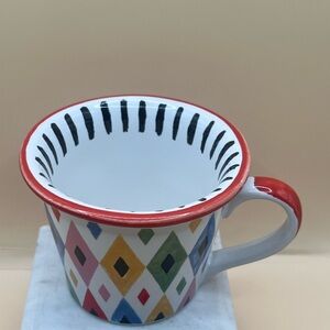 McKENZIE CHILDS "Day at the Fair" Mug Multicolor Diamond  Jester Pattern